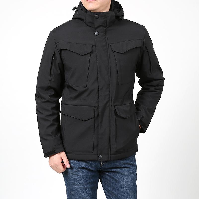 Men's Winter Workwear Fleece Coat: Thickened Cotton, Multi-Pocket, Windproof, Waterproof Jacket