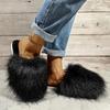 Luxury Fur Non-slip Slippers Women Open Toe Slides Shoes Woman Flat Half Slippers Female Fashion Warm House Floor Slippers Mules