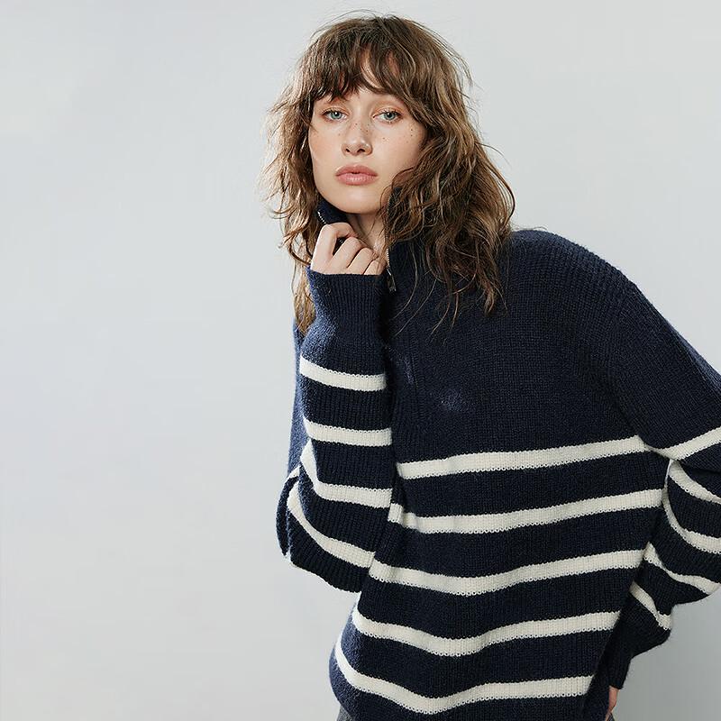 Chuyu Women's 2025 Winter Striped Polo Collar Knit Sweater