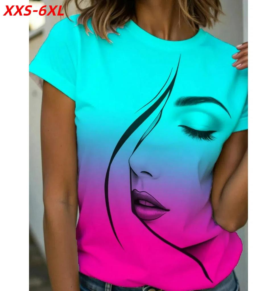 XXS-6XL Plus Size Summer Women's T-shirt Casual Loose Short Sleeve T-shirt Printed Vintage Tops Tees Streetwear Pullover