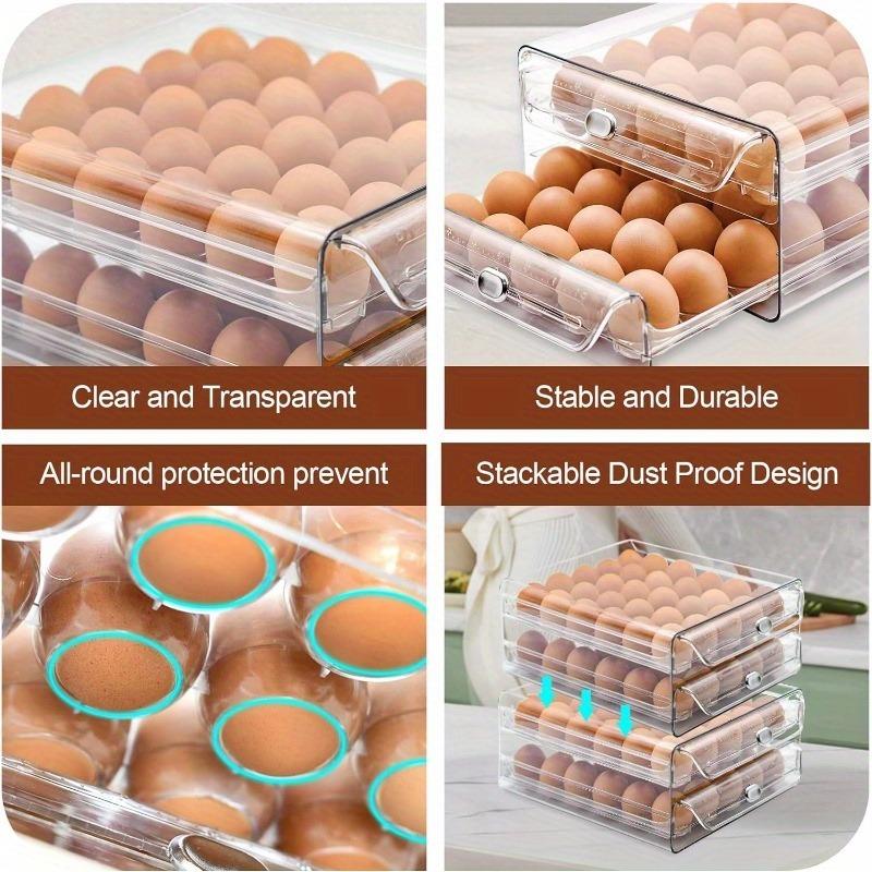 2 Layer Stackable Egg Storage Container Clear Drawer Type Refrigerator Egg Holder with Capacity 60 Eggs Organizer