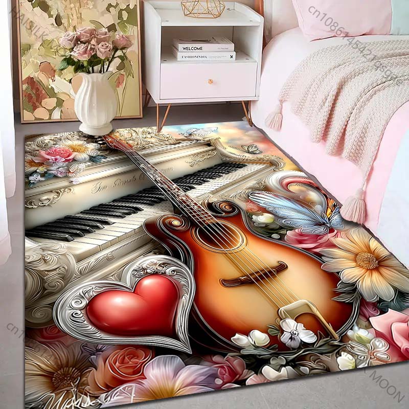 Multiple sizes Piano guitar flowers butterfly bird heart Carpet for Living Room Bedroom Sofa Home Decor Rus Non-slip Floor Mat