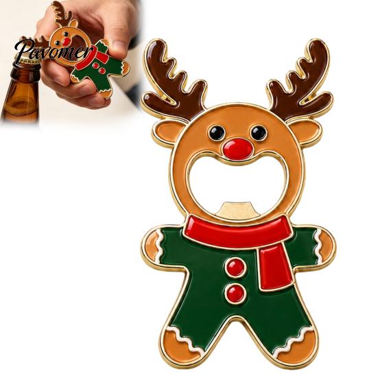 Holiday Home Ornaments Christmas Gingerbread Man Bottle Opener, Metal Refrigerator Magnet Beer Souvenir Gift Decorative Cap Remover for Kitchen Party