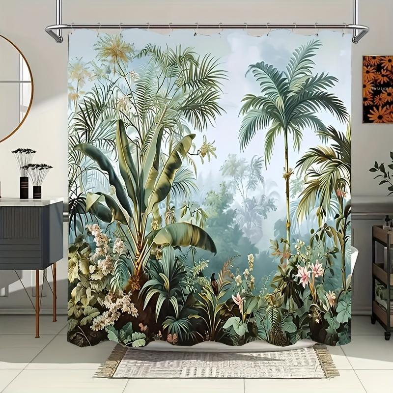 

Art Plant Shower Curtain - Tropical Botanical Design, Vibrant Green, Polyester Blend,Easy Clean, Family Bathroom Decor W90XH180cm