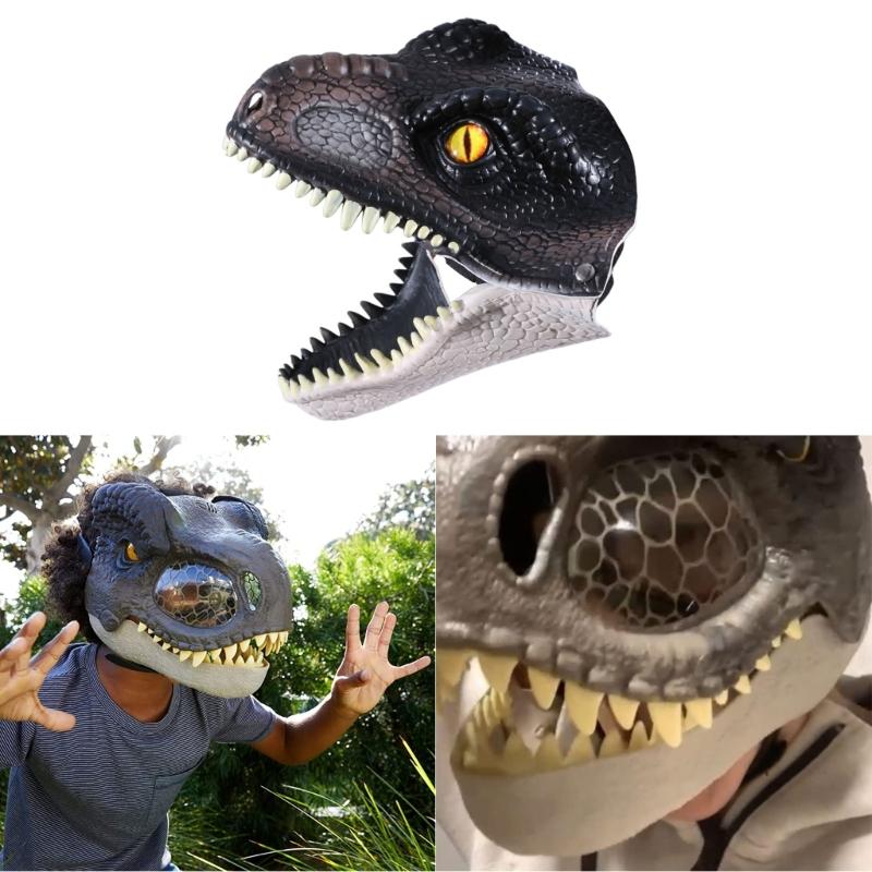 Jurassic Dinosaur Mask with Opening Jaws Eyes & Adjustable for Head Strap for Adult & Kids Nose Opening for Visibility