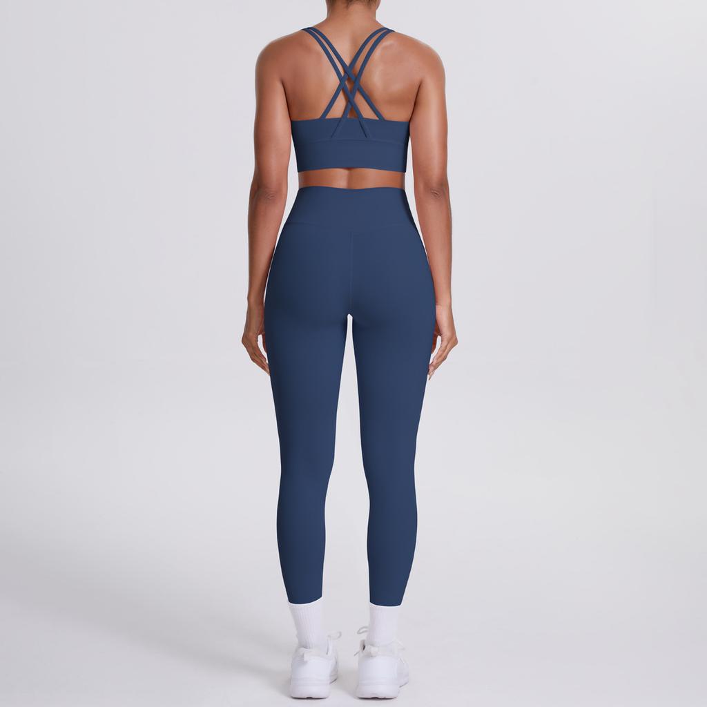 Nude Brushed Cross Back Bra, Casual Sports, Hip Lifting Pants, Fitness Yoga Suit, Two-piece Set