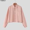 INCERUN Oversized Men Lapel Neck Buttons Up Casual Long Sleeve Crop Shirts