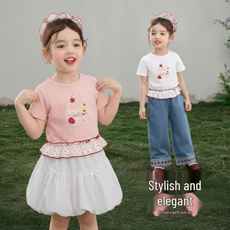 T-shirt a maniche corte con orlo arricciato da bambina JELLYBABY