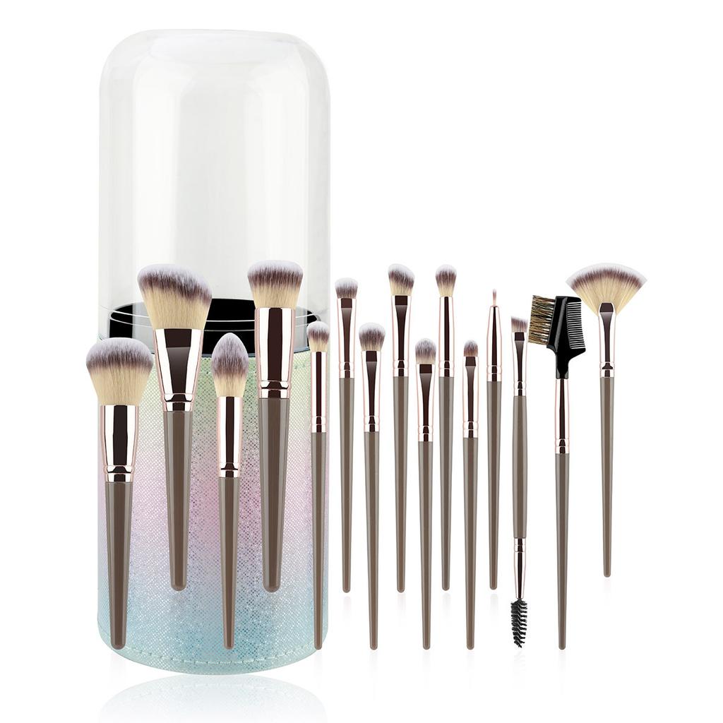 15 makeup brush set with storage cartridge, large capacity brush bucket, soft loose powder, eyeshadow brush, beauty.