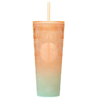 STARBUCKS Starbucks Becher Kaffee Starbucks Jubiläum 2023 Kalte Tasse Becher Orange Blau Grün Kalte Tasse Becher 710ml Stroh Farbverlauf Süß Stylisch