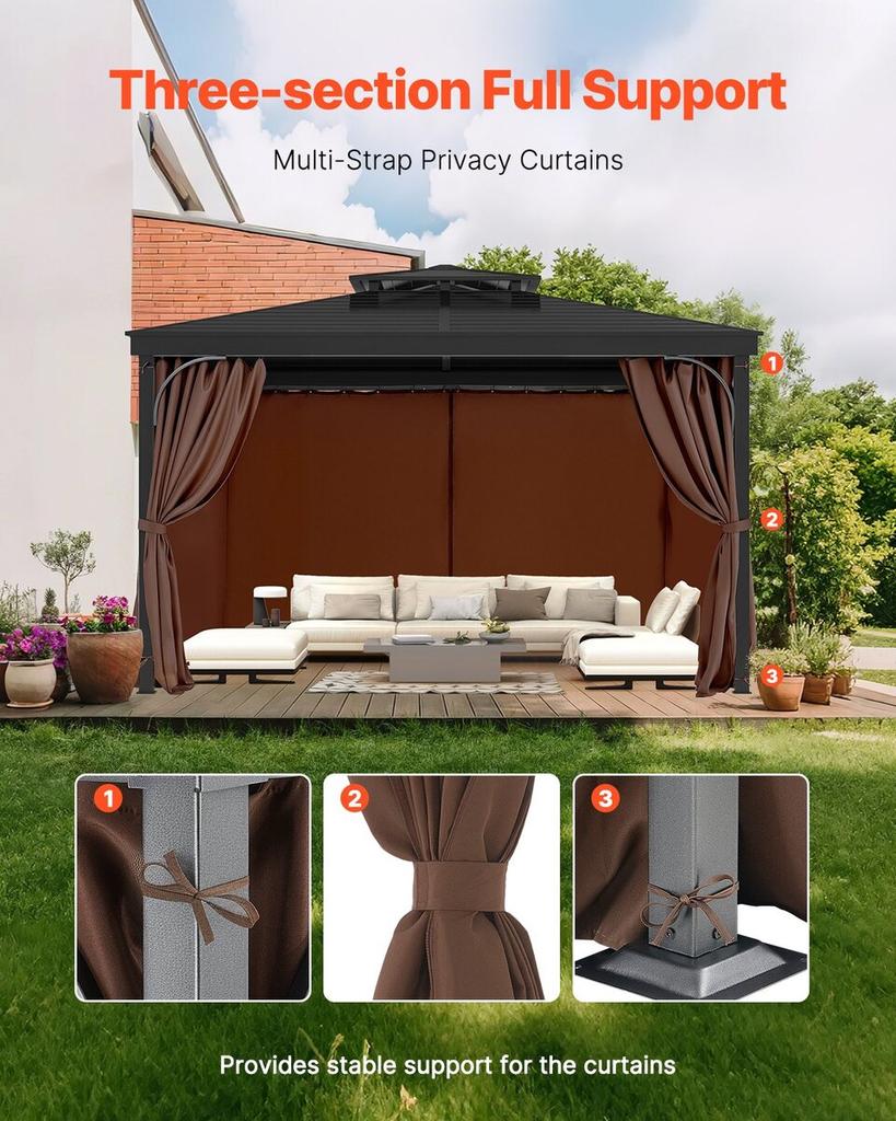 Gazebo Privacy Curtain 10' x 10' x 6.9' Waterproof Gazebo Curtains Coffee