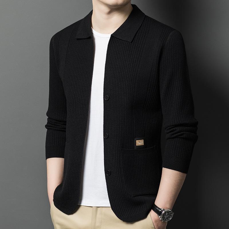 

2025 весна и осень новый вязаный кардиган для молодых мужчин мужская куртка мужской повседневный однотонный цельный 190 чёрный