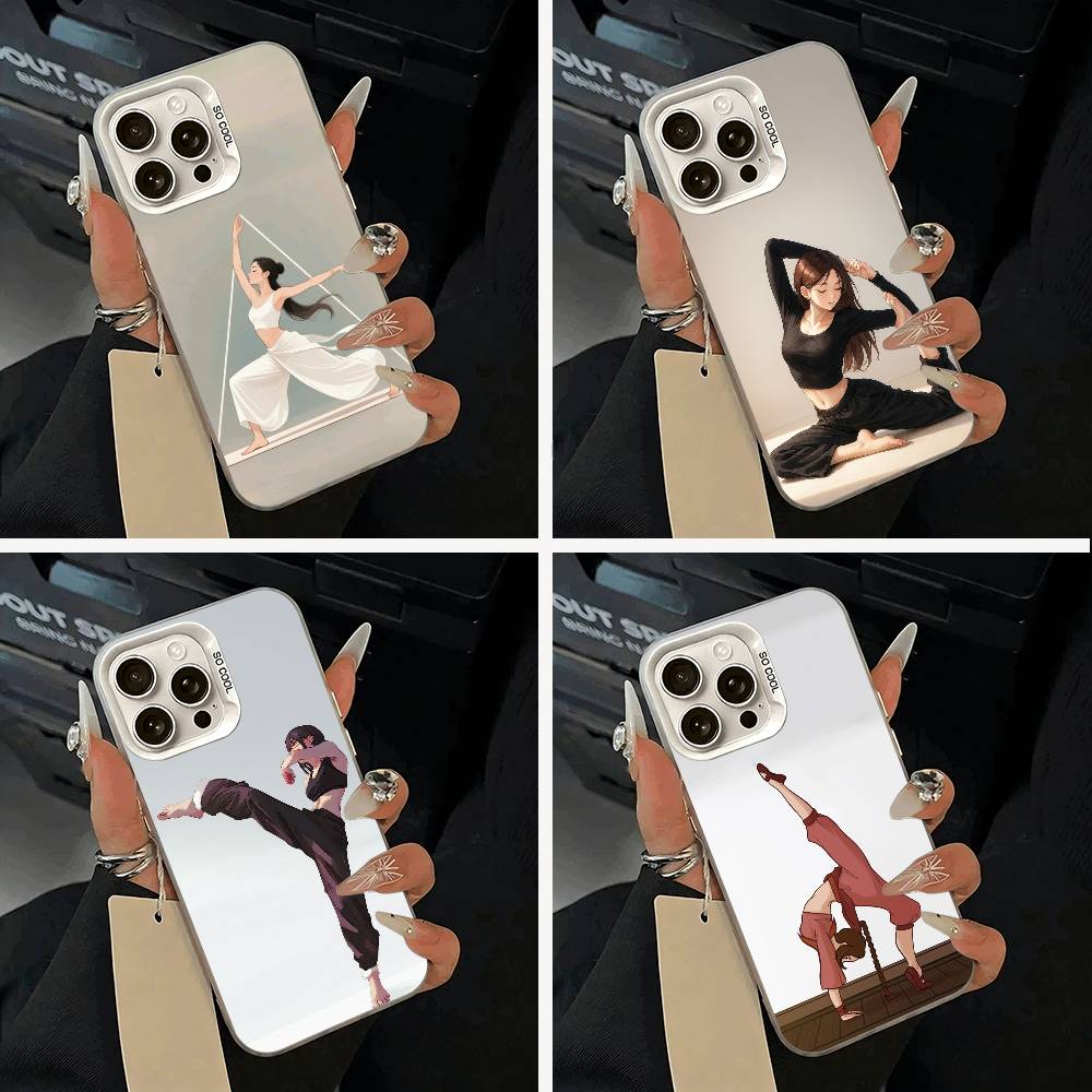 GYM Girl Phone Case For iPhone 11 12 13 14 15 16Pro Max Plus White Sliver Phone Cover