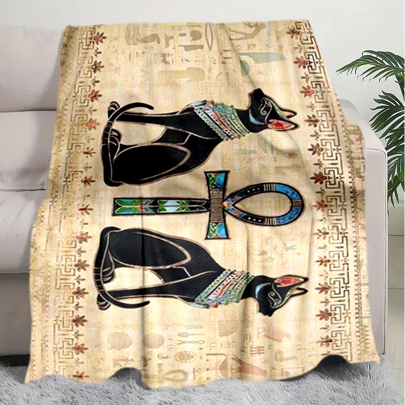 1PC Egyptian theme printed blanket, all season lightweight home office outdoor nap multifunctional blanket A2