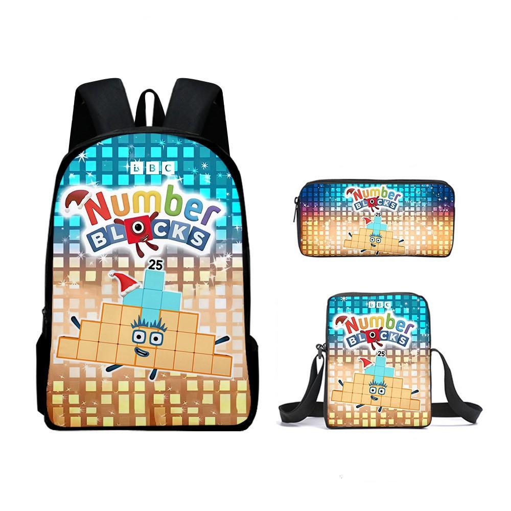 Digital Building Block Backpack Numberblocks Student Schoolbag Cartoon Backpack Satchel Pencil Case Three-Piece Set