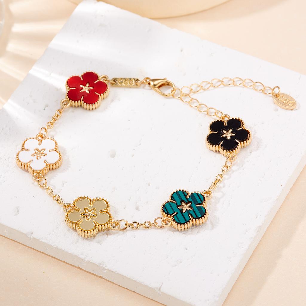 Luxury Double-sided Plum Blossoms Bracelets for Women Five Leaf Flower Adjustable Bracelets Aesthetic Party Lucky Jewelry Gift