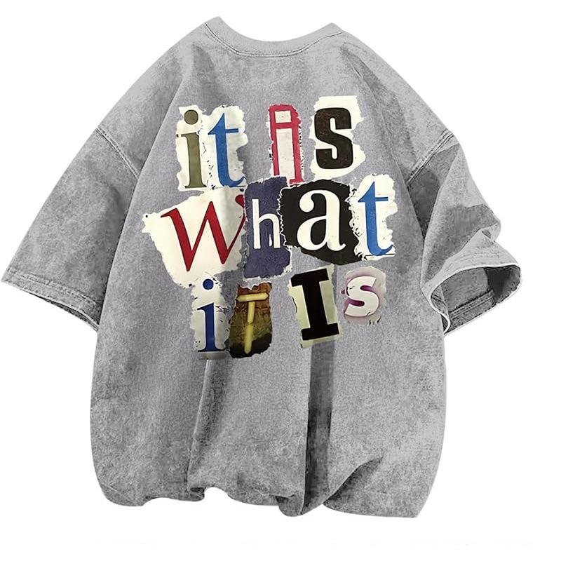 Washed Retro Cotton 230Gmen'S Graphic Tees Funny Letter Printing Vintage