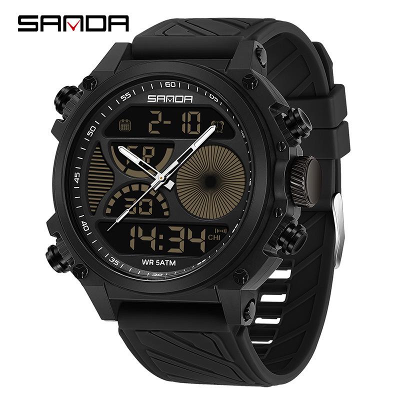 SANDA Men s Dual Display Luminous Waterproof Sports Watch