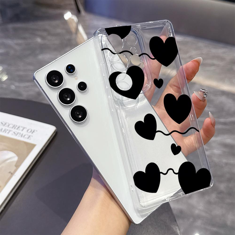Black Heart Balloons on Strings Case for Samsung Galaxy S26 S25 S24 S23 S22 S21 S20 FE Plus Soft TPU Slim Fit Shockproof Cover