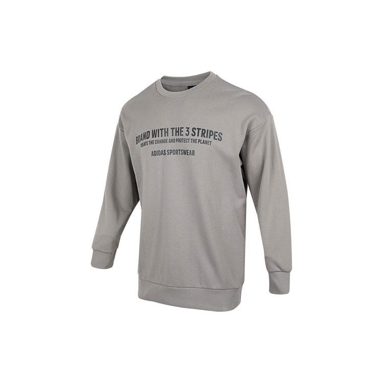 Men s adidas Alphabet Printing Pattern Round Neck Pullover Long Sleeves Light Grey HZ7020 L