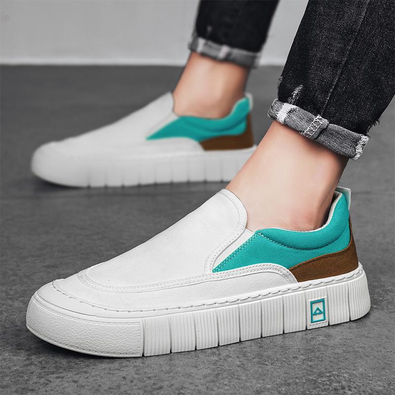 

Hong Kong style men s shoes trendy platform black and white canvas shoes student Korean version trendy fashion breathable stitching board shoes with 44