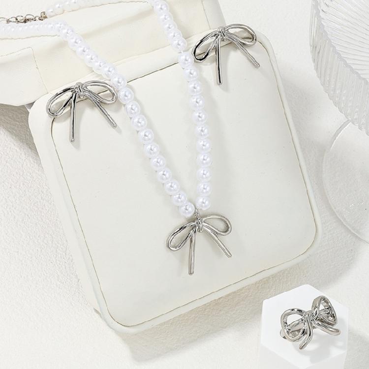 Stylish Bowknot Jewelry Set Personalized Necklace Ear Studs Rings Adornment