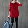 Spring Autumn Women's Round Neck Lace Blouse Mid-Length Loose Hollow-Out Plus Size Blouse