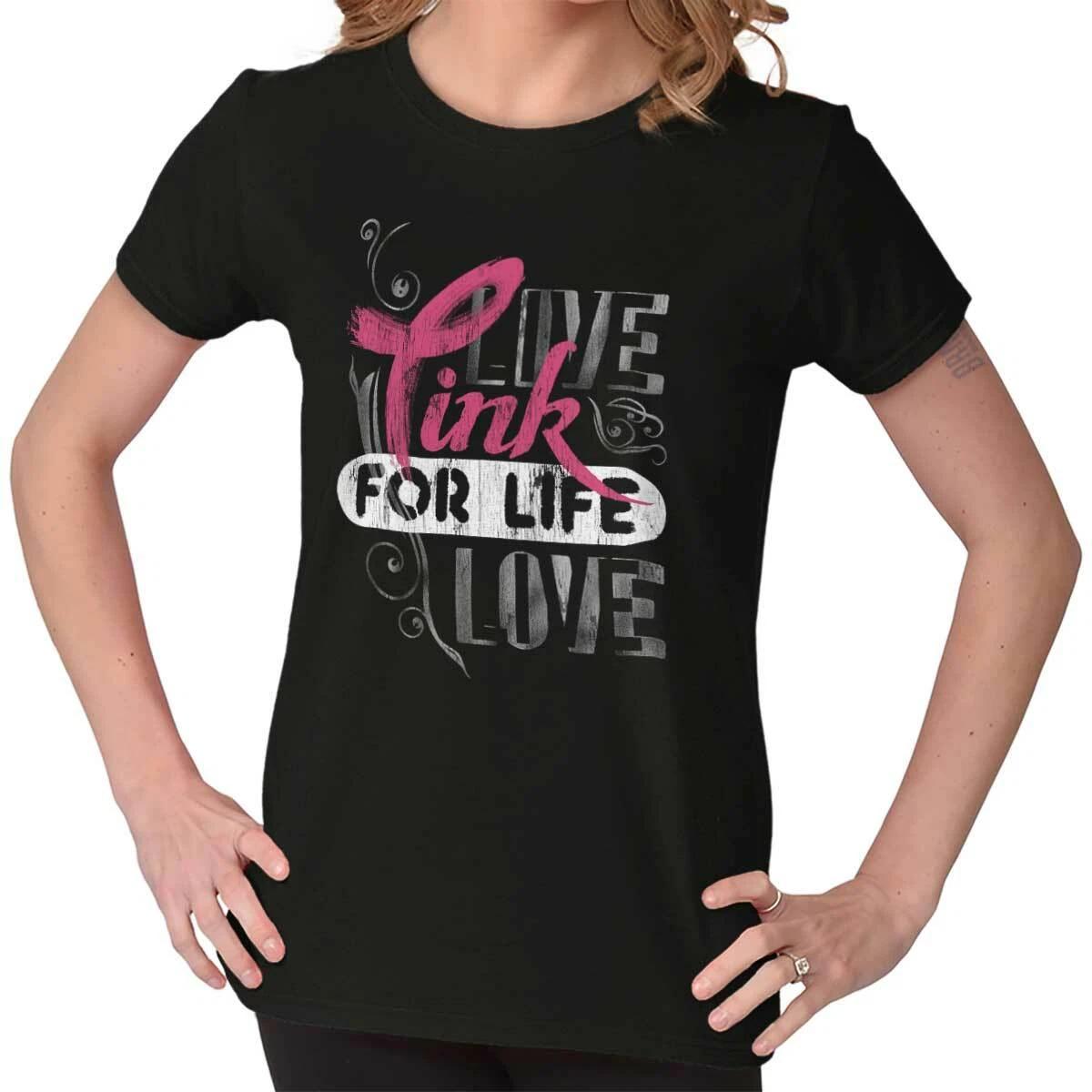 Live Love Pink Ribbon For Life Breast Cancer Womens Top Junior Graphic Tee XXXXL