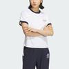 Adidas Verbiage Striped Patchwork Print Logo Crew Neck T-Shirt Women Tops White JC8708