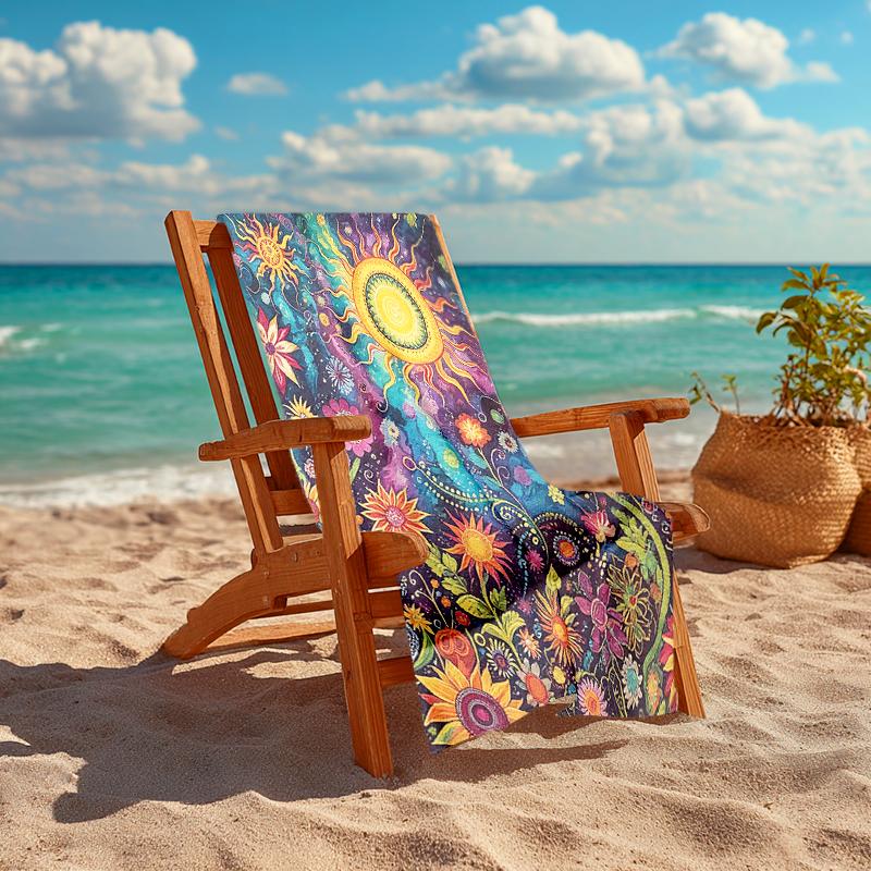1Pc Floral Sunburst Tapestry Beach Towel, Quick Dry, Multi-Use for Beach Pool Gym Yoga Home Travel, Christmas, Halloween, Xmas Gift M928888