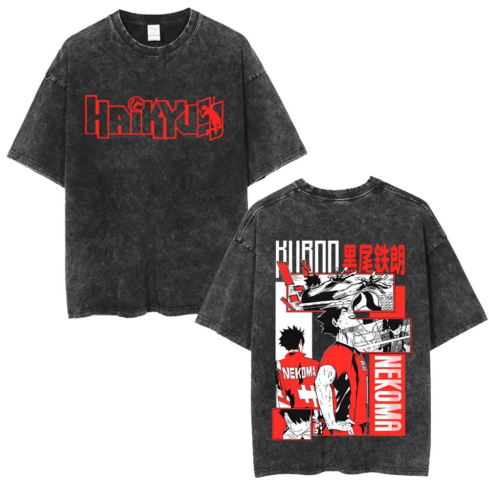 Washed Vintage Anime Haikyuu Kotaro Bokuto T-shirt Retro Manga Oversized T Shirts High Quality Cotton T-shirts Unisex