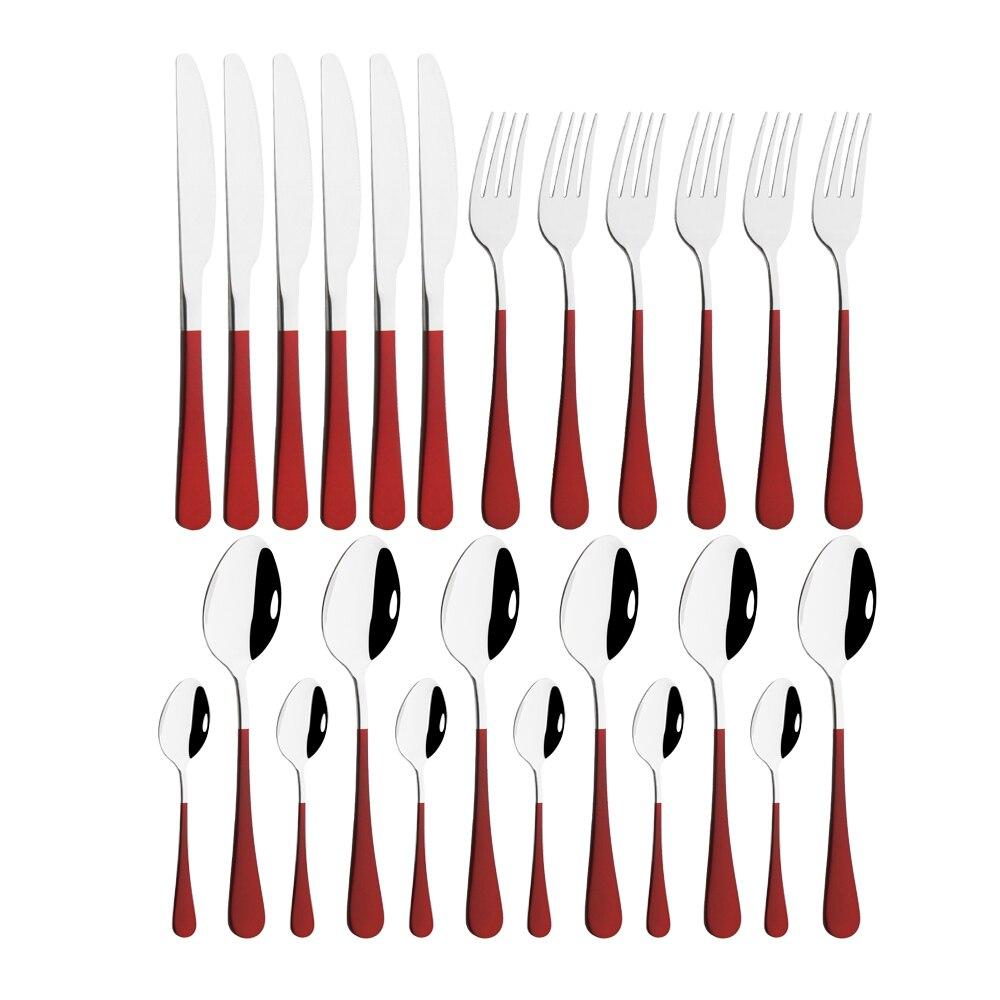 24Pcs/set Stainless Steel Dinner Black Gold Dinnerware Set Knife Fork Coffee Spoon Cutlery Set Kitchen Tableware Silverware Sets
