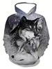 Sweat à capuche pour enfants Noir Blanc Impression Loup Manches Longues Sweatshirt Décontracté Ample Haut Enfant Vêtement d'extérieur Streetwear Sweatshirt Garçon