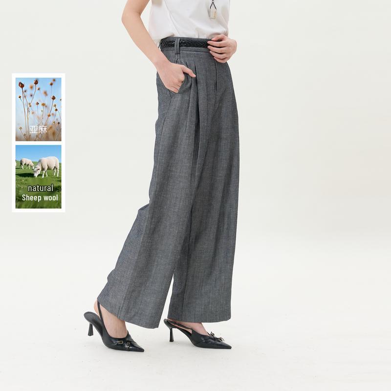Women s Spring 2026 Linen Wide-Leg Suit Pants Extra Large