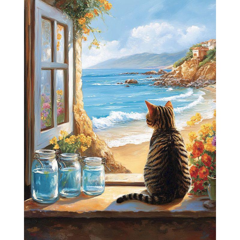 Ölgemälde-Paket DIY Malen nach Zahlen Basteln für Erwachsene Fenster Katzen Bild Ausmalen Nummer Zeichnung auf Leinwand Heimdekoration