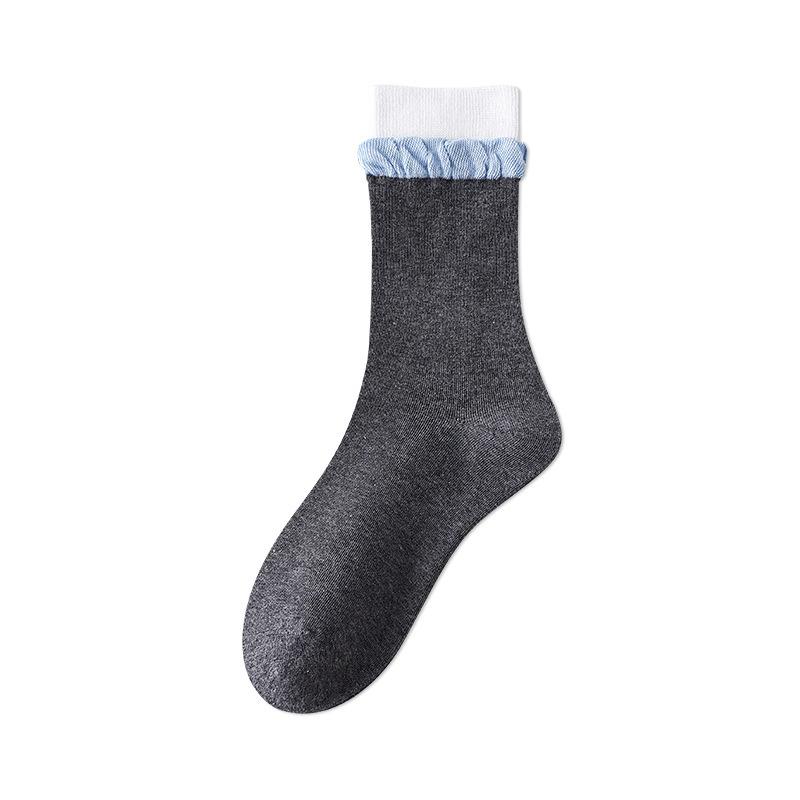Boneless Women's Cotton Socks, Lace Pile Socks, Comfortable and Versatile, Sweat-absorbing White Socks, Mid-calf Socks