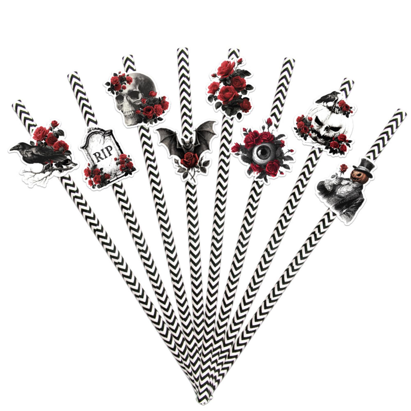 

Halloween Theme Gothic Style Paper Straw Party Drink Disposable Decorative Straw Supplies One Size чёрный