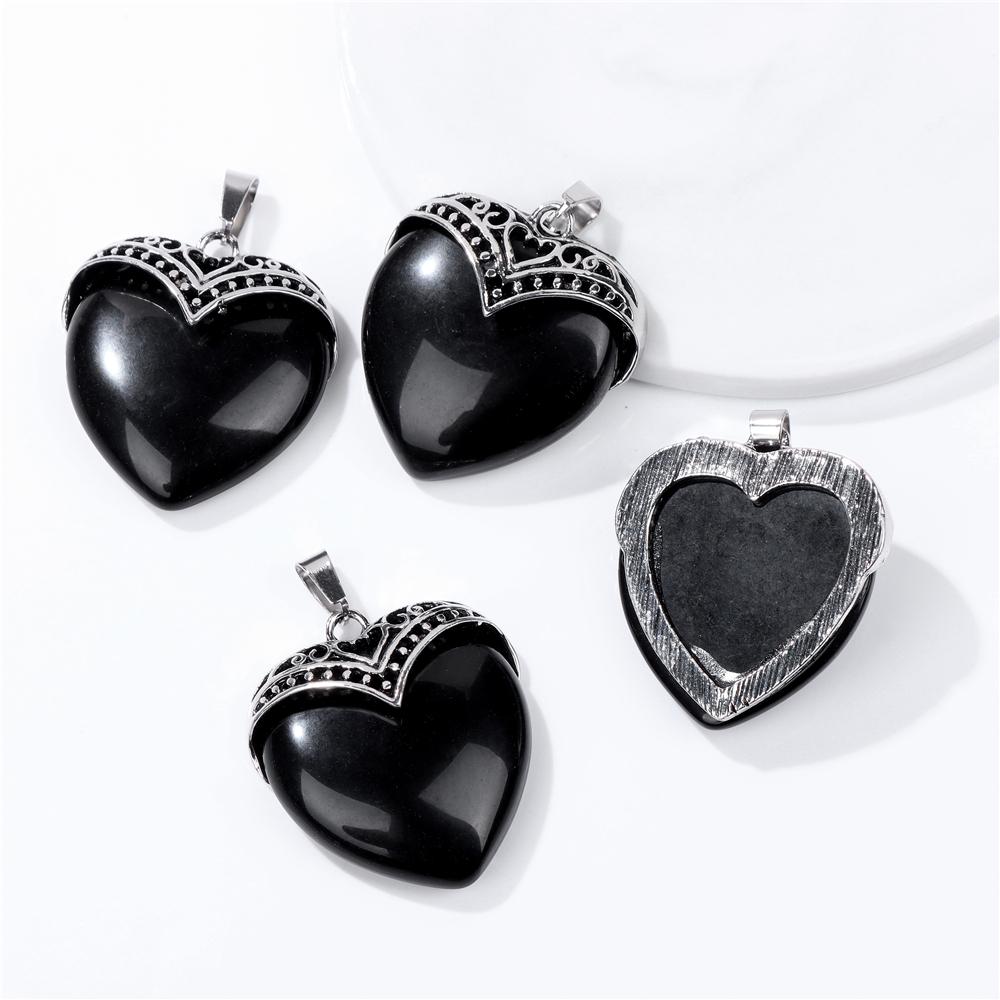 2pcs Natural Stone Heart Shape Necklace Pendant Healing Love Crystal Pendants Amethysts Charms Necklaces Jewelry Women 31*35MM
