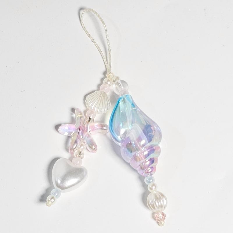 Unique Ocean Style Clear Sparkling Beaded Earphone Holder Chain Featuring Seashells Pearls Accent And Phone Decoration