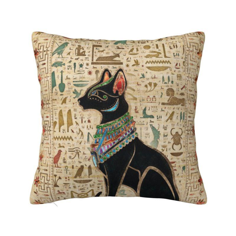 

Египетская Богиня Кошка На Золотой Орнаментальной Плитке Подушка Декорация Египет Иероглифическая Подушка Декорация Салон Квадратная Наволочка 30x30cm 12x12in
