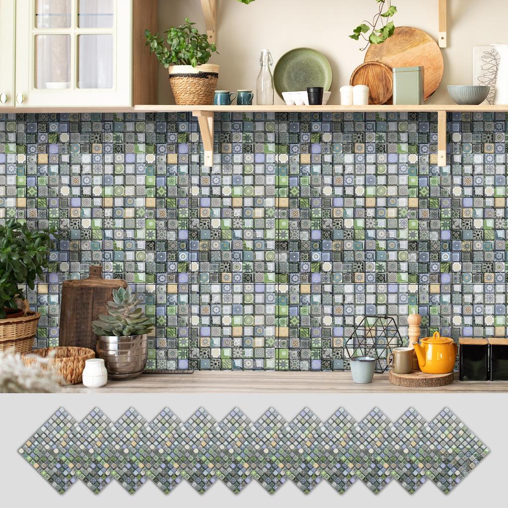 12 Self-adhesive Kitchen Waterproof and Oil-proof Wall Stickers, Bathroom Wall Decoration Renovation, Beautification Strong Wallpaper Stickers
