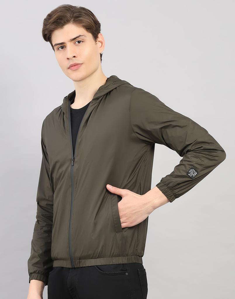 Rock.It Men's Regular Fit Solid Hooded Full Sleeve Jacket