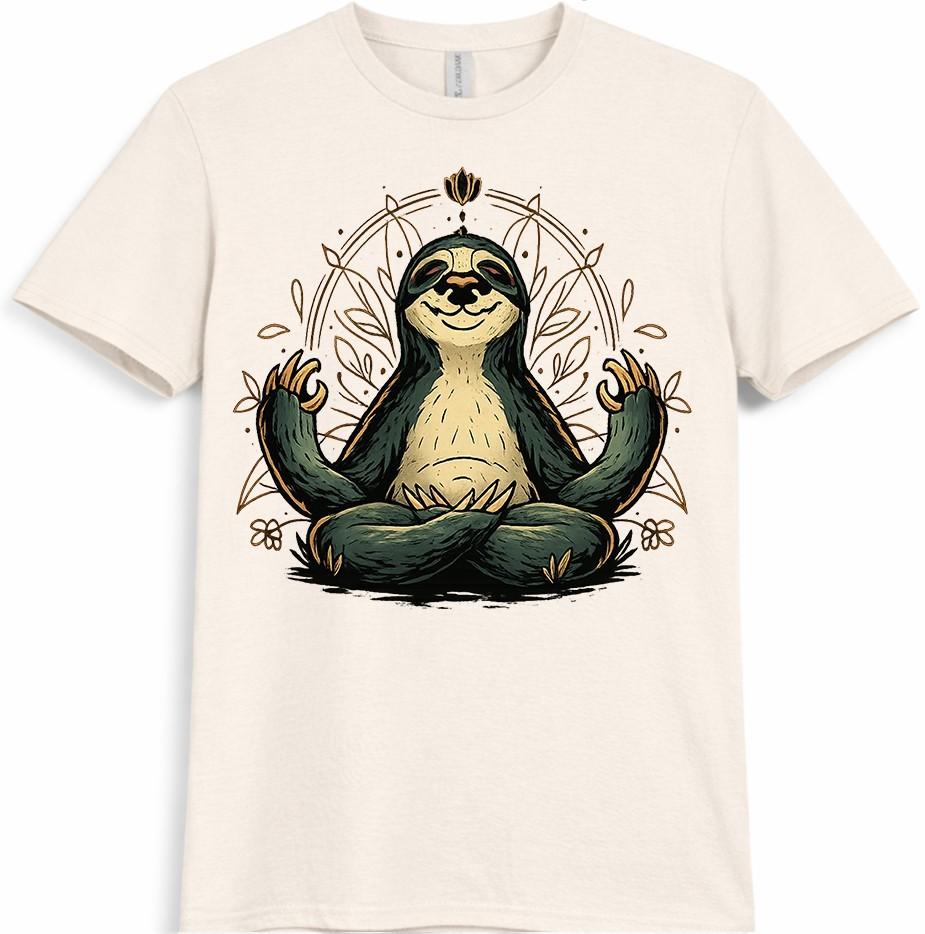 Yoga T-Shirt Meditating Sloth Graphic Cute Zen Mandala Animal Design Tee S разноцветный