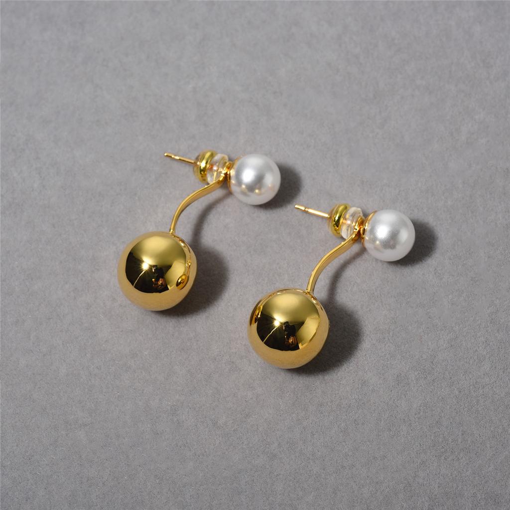 Round Bead Pearl Earrings Front And Rear Hanging Stud Earrings Xiaohongshu Temperament High-End Temperament Versatile Earrings