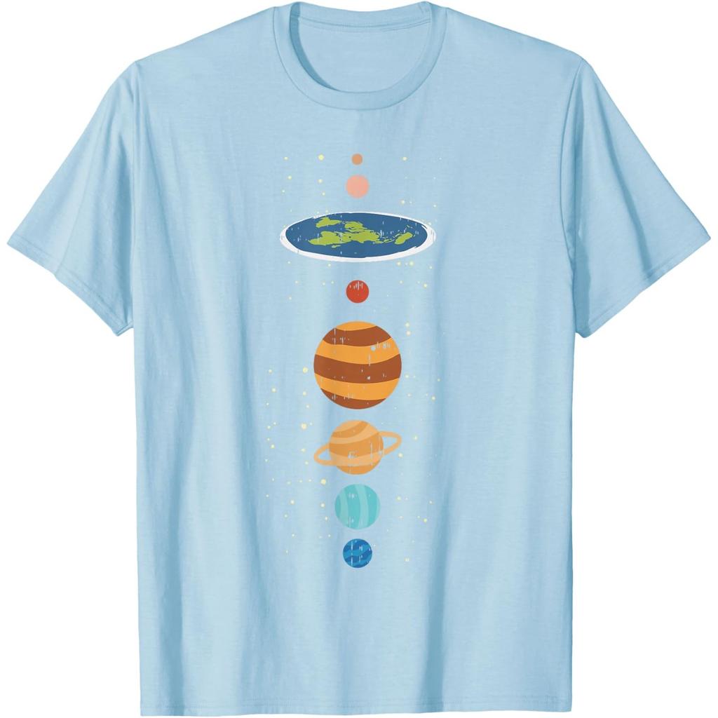 Flat Earth Planets Conspiracy Theory Funny Graphic T-Shirt Casual Cotton Tee