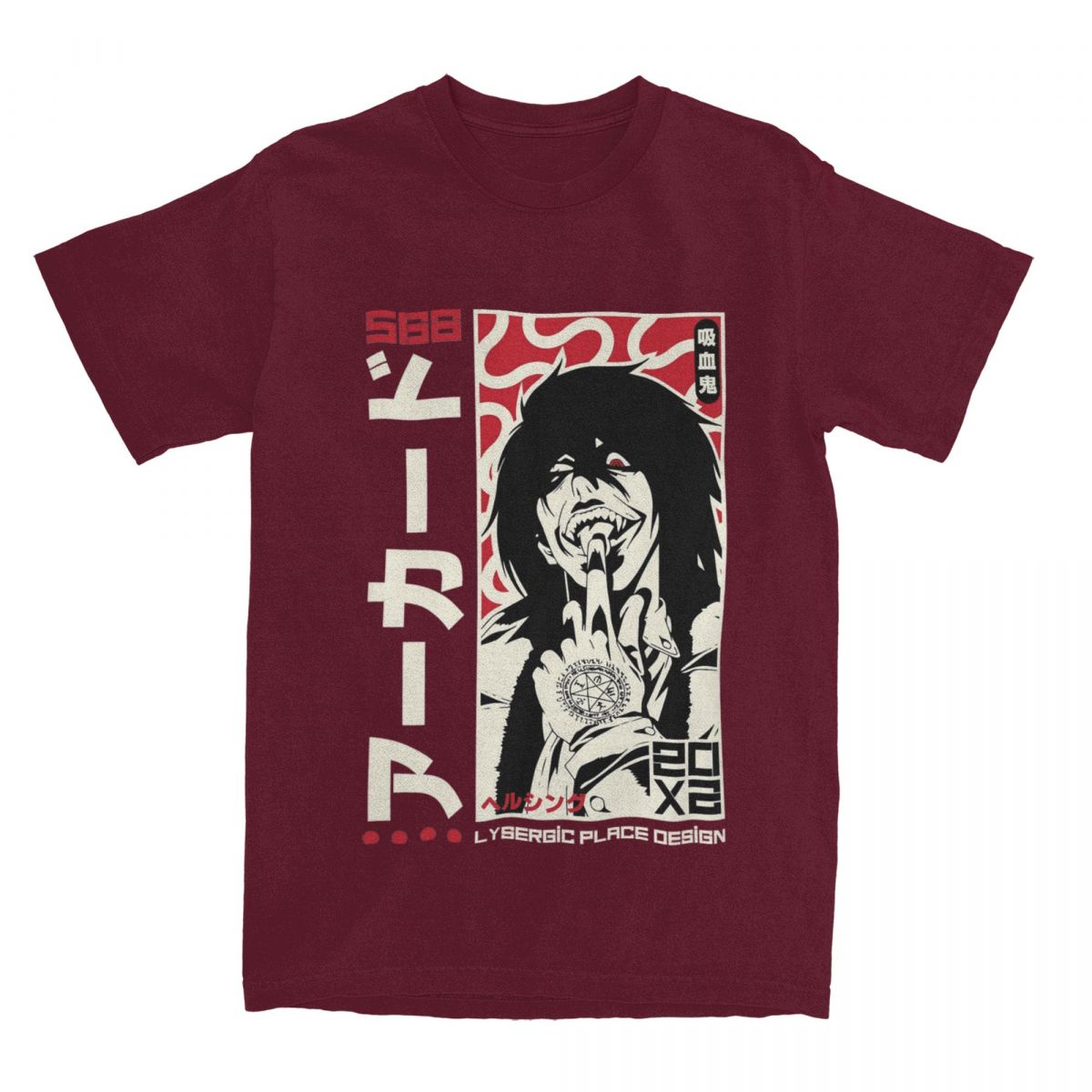 

Футболки в стиле ретро Alucard Hellsing Anime унисекс из 100% хлопка с коротким рукавом и круглым вырезом XXXXXL бордовый