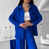 Women's Lapel Pocket Long Sleeve Button Down Shirt And Elastic Waist Wide Leg Pants Two Piece Casual Tracksuit
