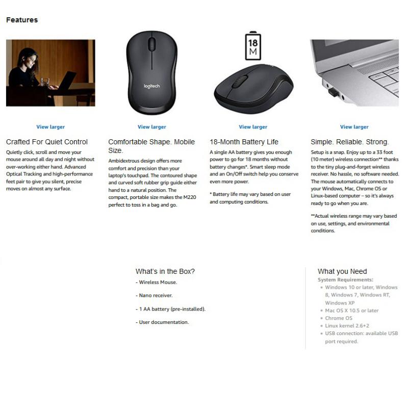 M220 Leise kabellose Maus Präzise Desktop-Gaming-Maus Intelligenter Ruhemodus Konturierte Form Kompatibel