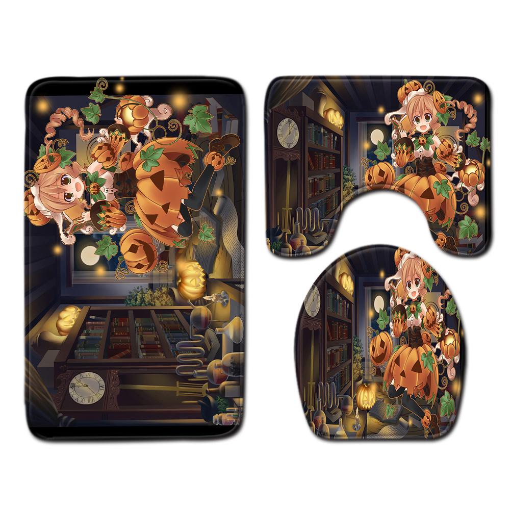 Halloween Toilet Three-Piece Floor Mat Bathroom Three-Piece Carpet Doormat
