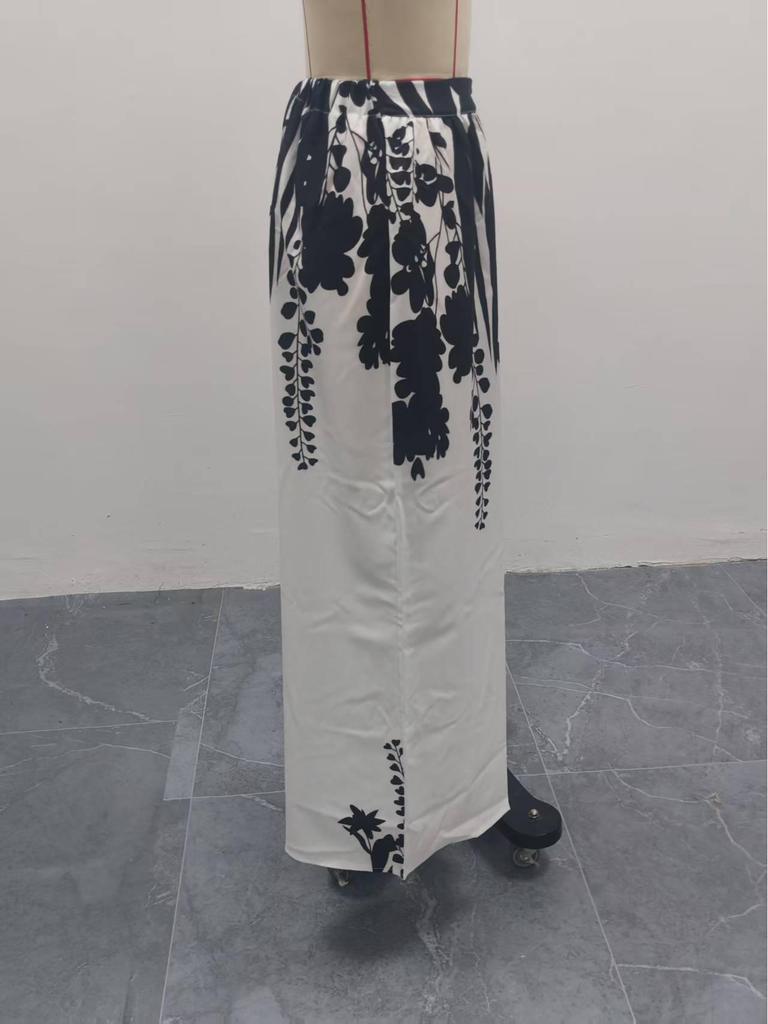 2025 Summer Women's Ink Print Mid-Waist Wide-Leg Straight Pants
